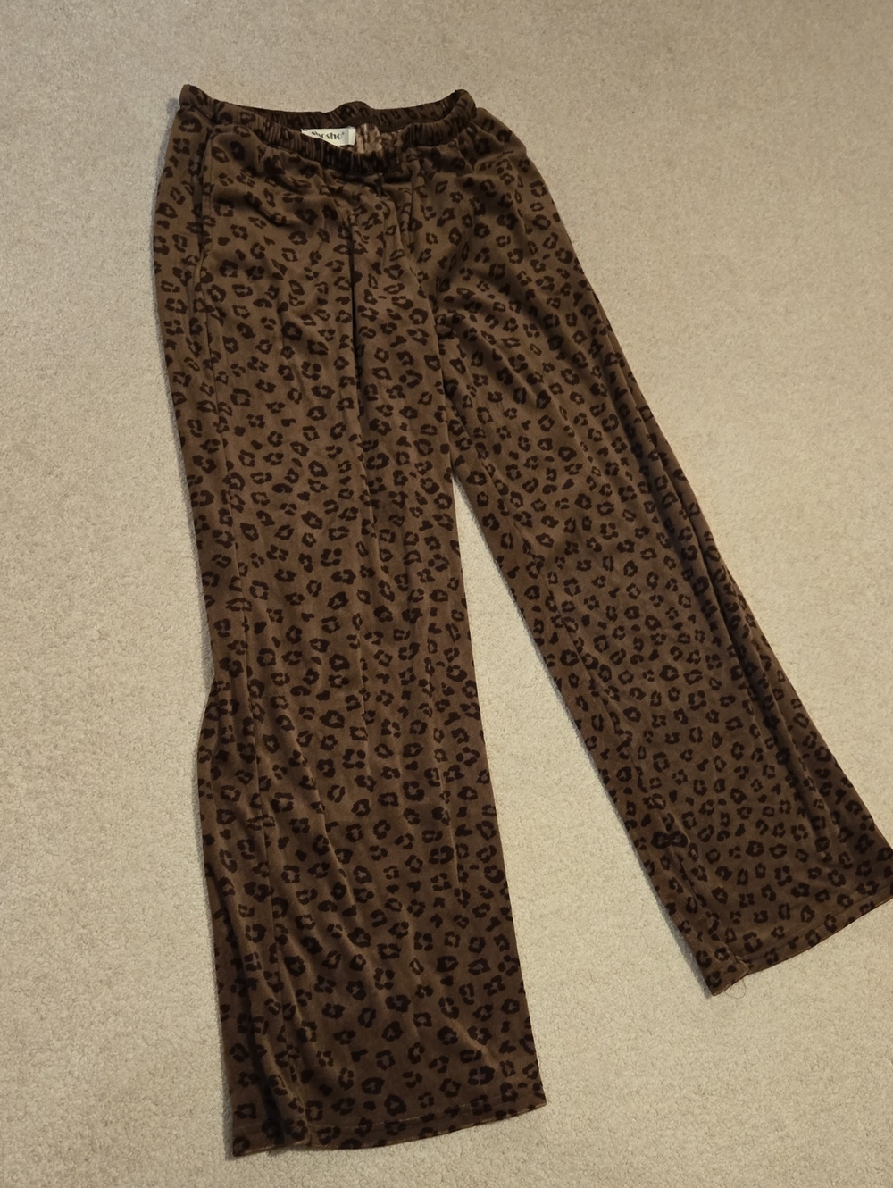 Shosho Womens Large Elastic Waist Velvet Cheetah Print Pants With Pockets